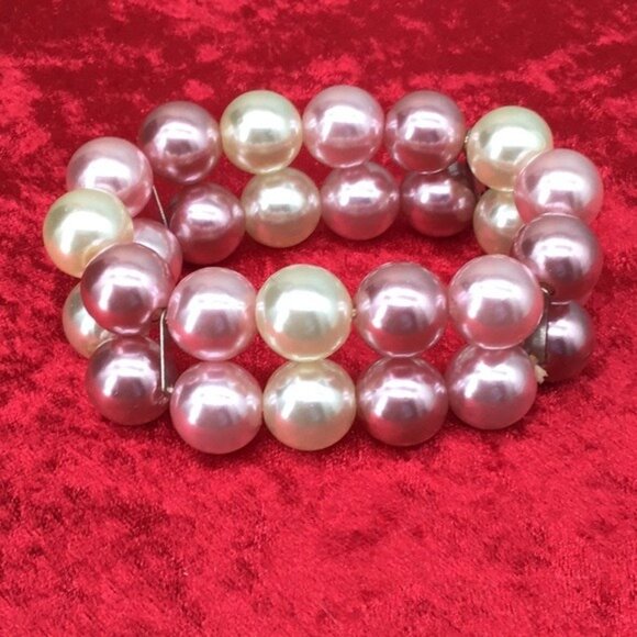 Kissaka Pink & Cream Faux Pearl Elastic Stretch Bracelet With Silver-Tone Tag - Picture 4 of 4
